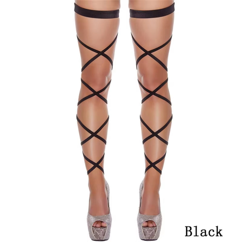 Sexy Lingerie for Women Sexy Thigh High Stockings DIY Bandage Adjustable Hollow Out Gothic Leg Wrap Hosiery Party Sexy Stockings