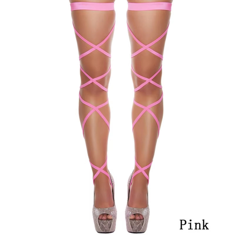 Sexy Lingerie for Women Sexy Thigh High Stockings DIY Bandage Adjustable Hollow Out Gothic Leg Wrap Hosiery Party Sexy Stockings